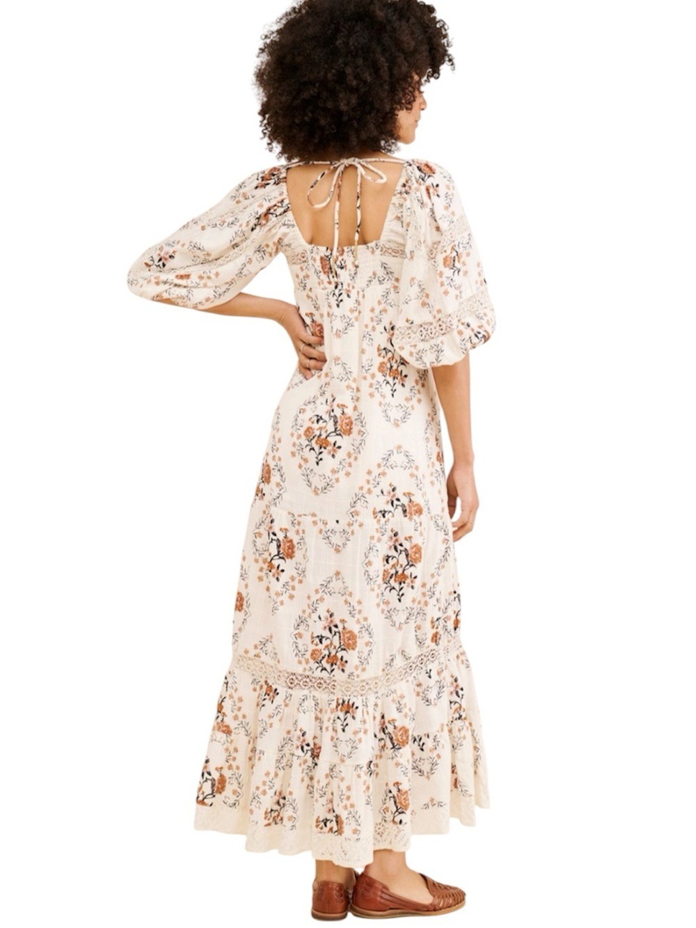 Free People All The Attitude Printed Maxi Dress Sz M Cottagecore Milkmaid Fairy - Picture 2 of 15